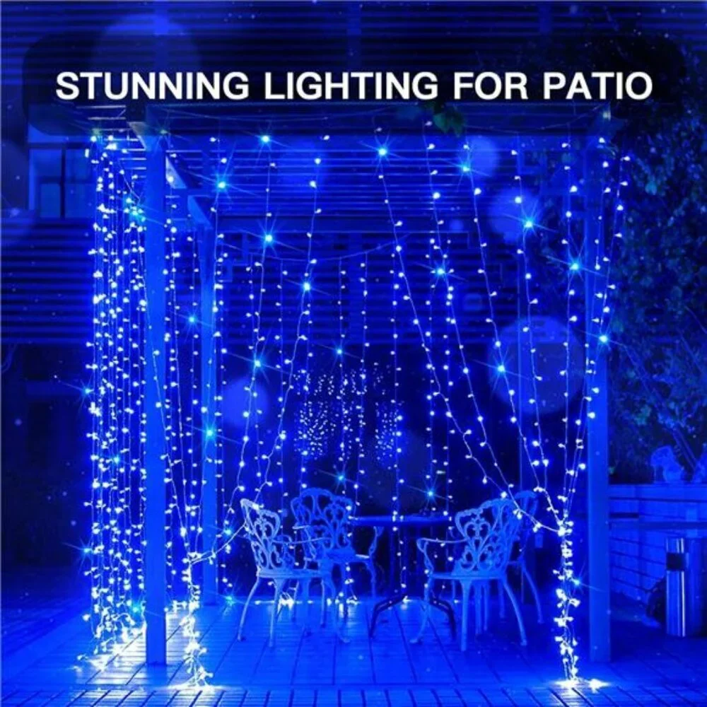 Blue Curtain Fairy String Lights 200 LED USB Remote Wedding Wall Bedroom Decor